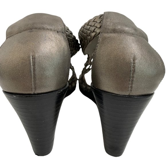 Brighton Womens Realm Sandal Shoe Size 6M Pewter Grey Peep Toe Wedge 6800 GUC - Picture 9 of 10